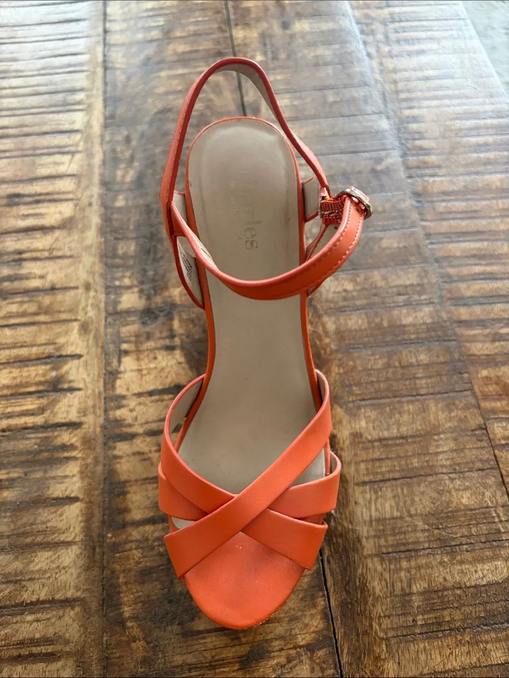 Charles David Orange Strappy Wedge Sandals
